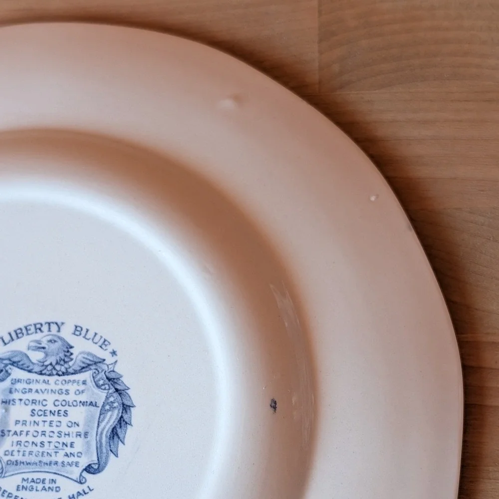 4 Liberty Blue Independence Hall Dinner Plates Staffordshire Ironstone 10